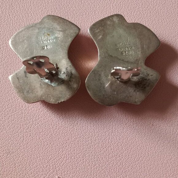 Earrings Vintage Sterling Silver Brass Two-Tone Clip-On Earrings Mid-Century - Picture 2 of 7